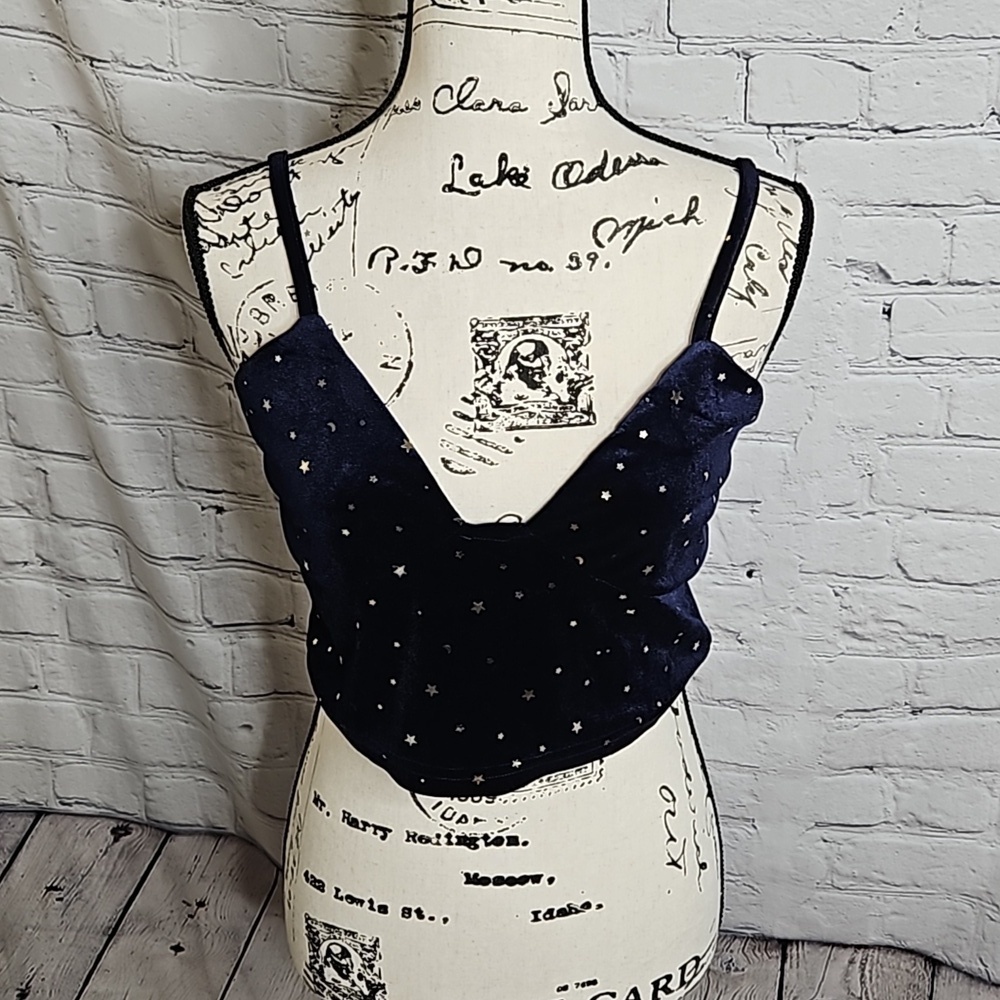 Romwe Velvet Embellished Stars Tank Crop Top NWT Size Large